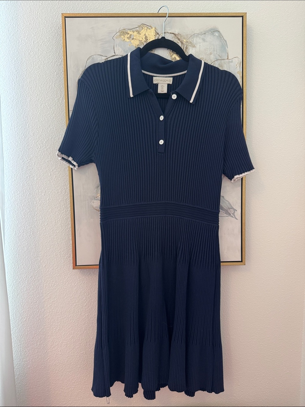 6/14 Cynthia Rowley Navy Polo Knit Dress with White Trim